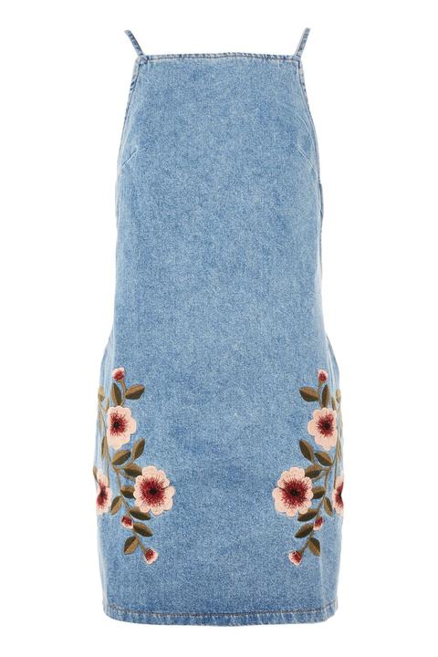 Moto Denim Embroidered Dress