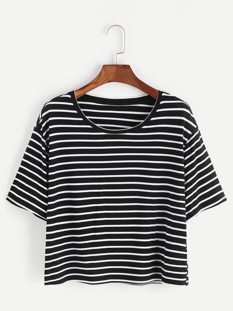 Black And White Striped Crop T-shirt