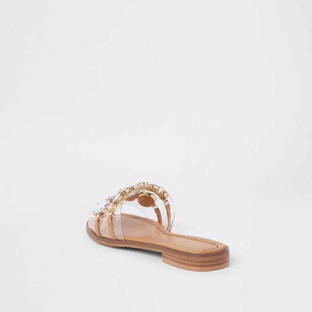 Beige jewel embellished 2025 flat sandals