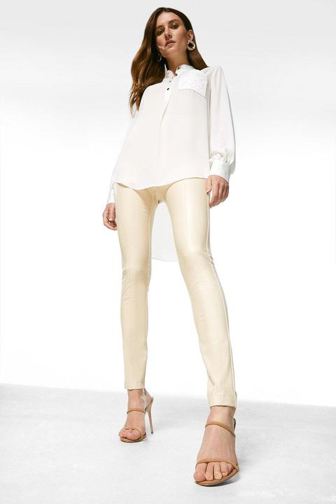 Karen Millen Faux Leather And Ponte Leggings -, Cream