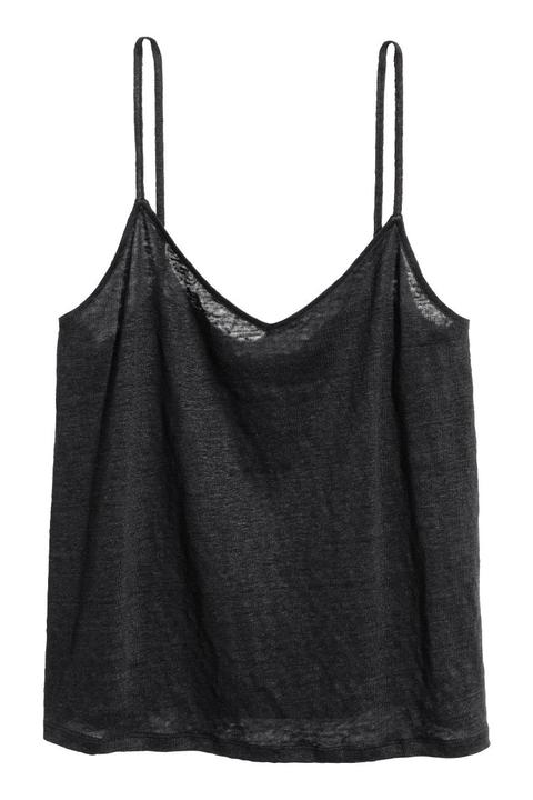 Top De Tirantes De Lino - Negro