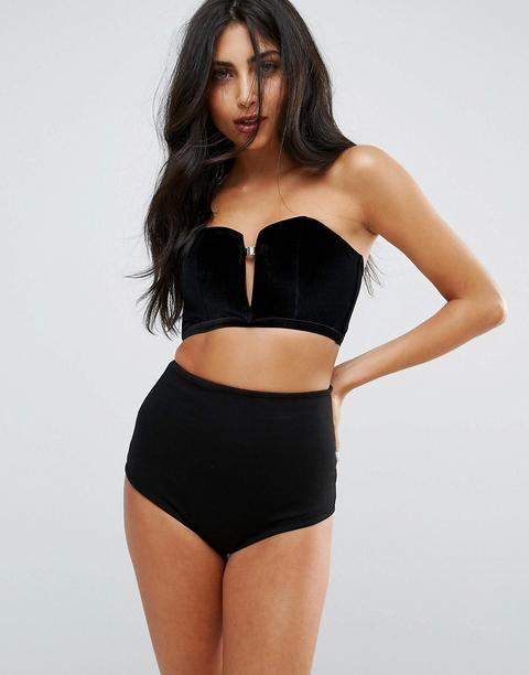 New Look - Top A Corsetto In Velluto Con Scollo Profondo - Nero