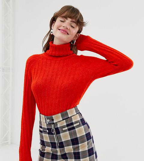 red ribbed polo neck jumper