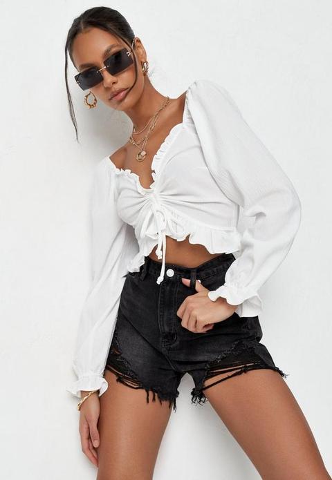 White Frill Hem Milkmaid Top, White