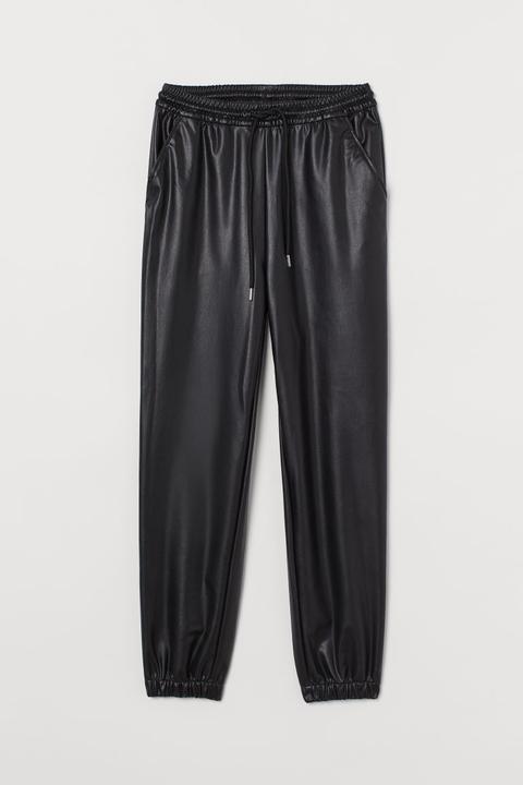 Joggers En Piel Sintética - Negro