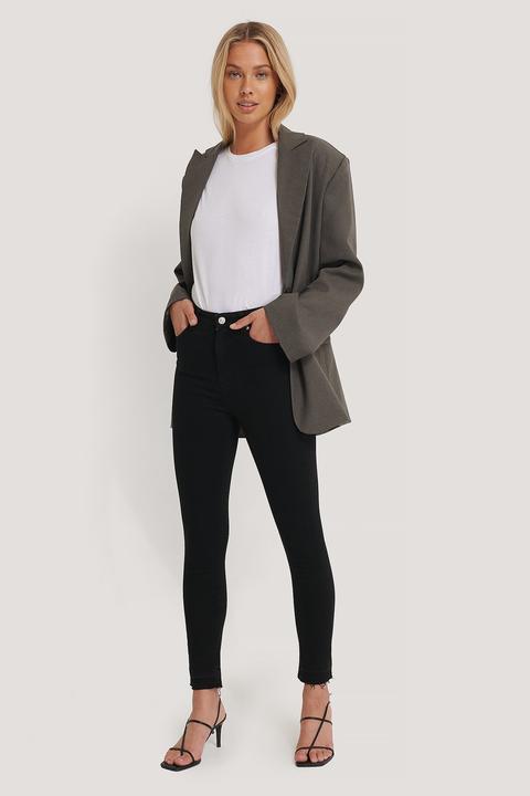 Na-kd Skinny High Waist Open Hem Jeans - Black
