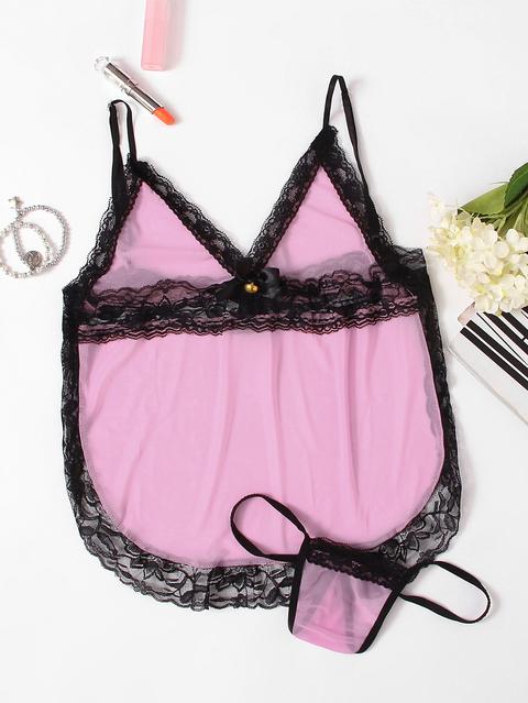 Open Back Lace Trim Cami Set