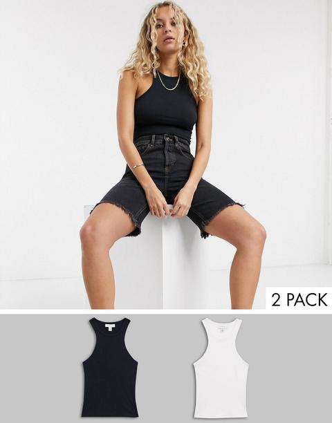 Topshop 2 Pack Racer Vests In Black & White