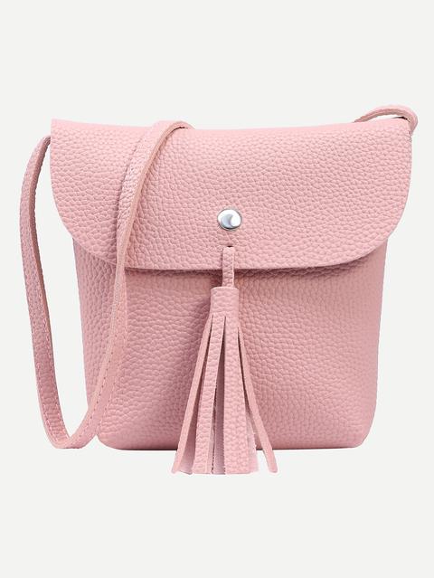 Bolso Cupo Con Solapa Con Flecos Rosa