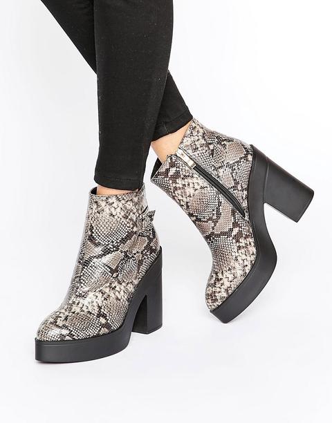 Botines De Tacón Con Plataforma Y Estampado De Serpiente De Glamorous