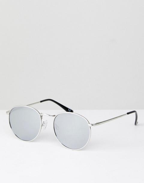 Asos 90s Metal Round Sunglasses In Silver Flash