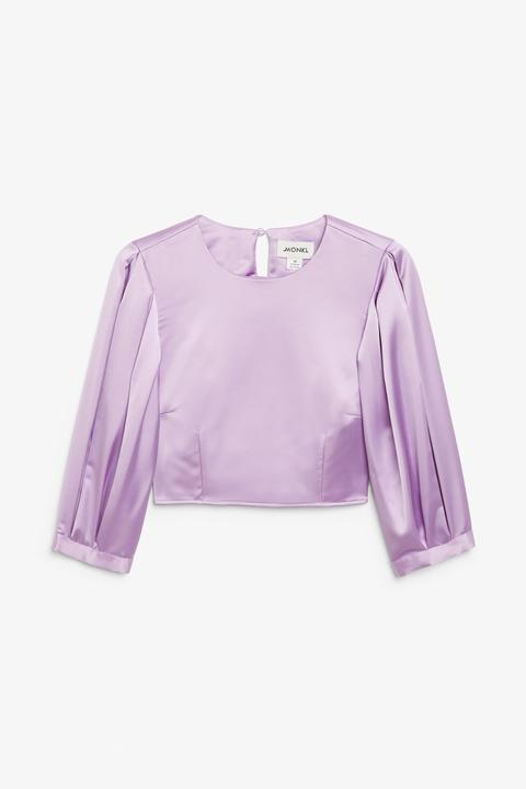 Satin Cropped Blouse - Purple