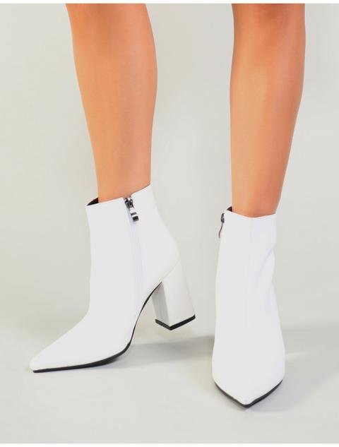 Empire Pointed Toe Ankle Boots In White