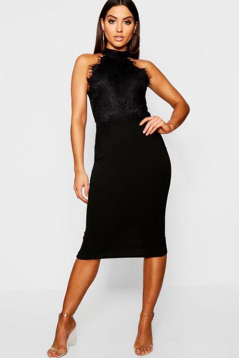 Robe Midi En Dentelle Festonnée - Noir - 36, Noir
