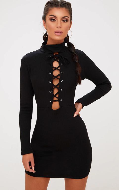 pretty little thing black high neck dress
