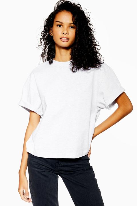 Womens Petite Grey Boxy Roll T-shirt - Grey, Grey