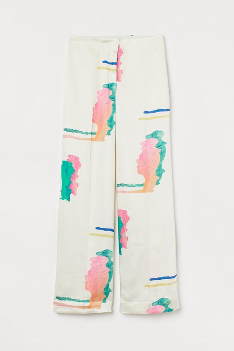 Pantalón Estampado De Satén - Blanco