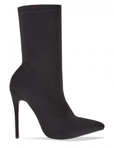 One Dance Stiletto Stretch Sock Ankle Boots In Black Lycra