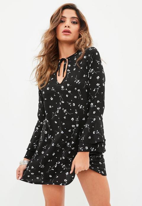 Petite Black Floral Tea Dress, Black