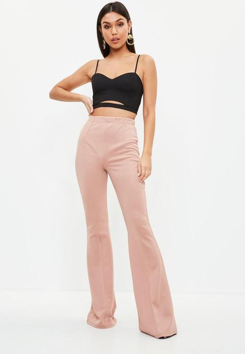 Pink High Waist Kick Flare Trousers, Pink