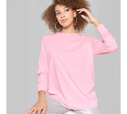 Women's Long Sleeve Oversized Crew Neck T-shirt - Wild Fable™ Pink