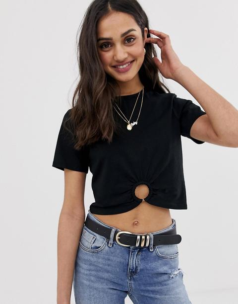 Asos Design - Top Corto Con Anello Decorativo - Bianco