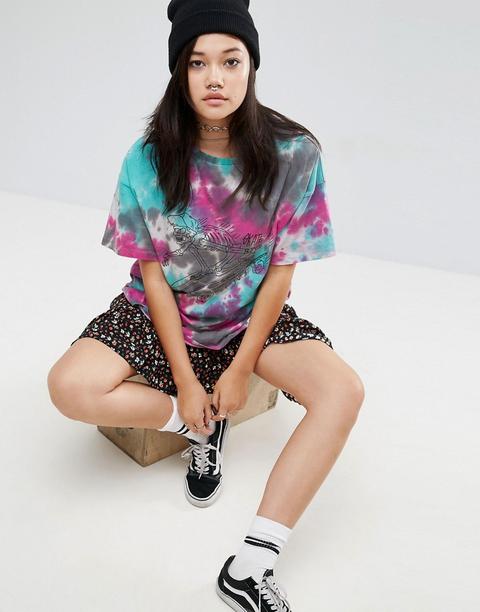 Asos - T-shirt Super Oversize Con Stampa Tie-dye E Scheletro Con Skateboard - Multicolore