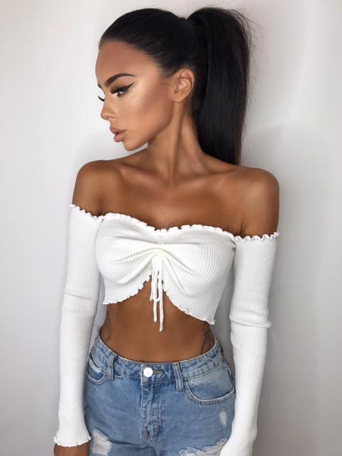 Toria Knit Ruched Crop Top - Off White