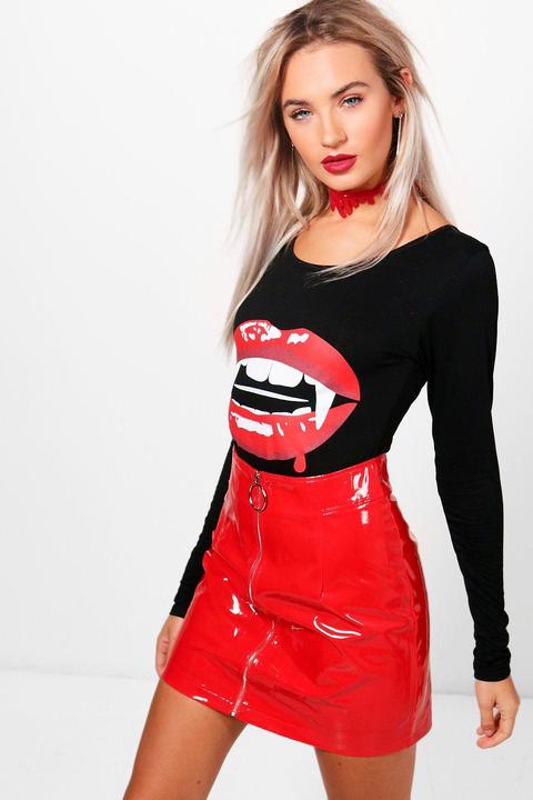 Amelia Lips And Fangs Halloween Long Sleeve Bodysuit