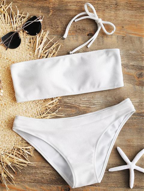 Halter Ribbed Texture Bikini Set