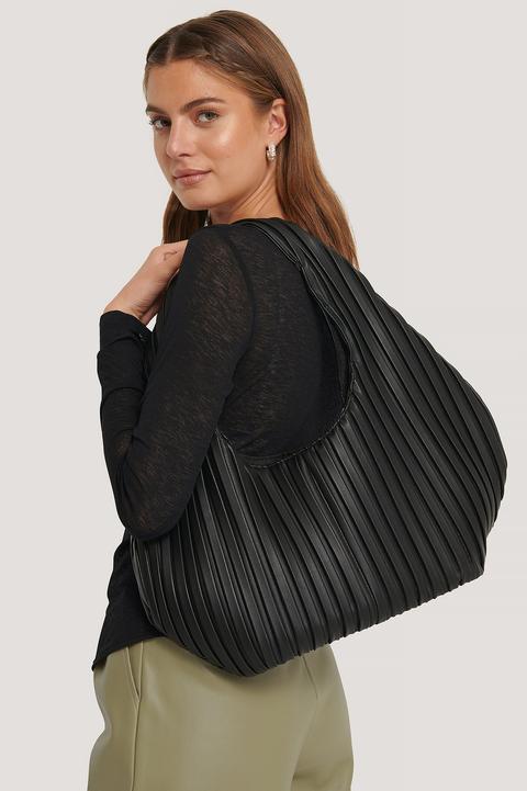 Na-kd Accessories Striped Embossed Hobo Bag - Black