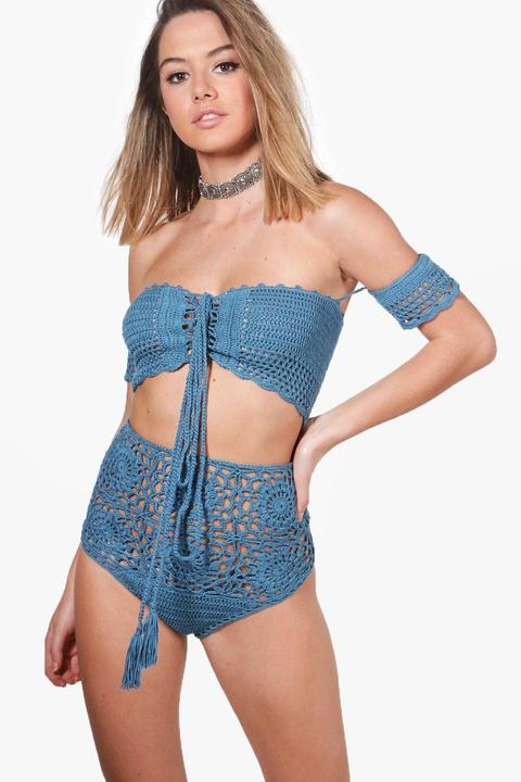 Petite Keely Crochet Bardot And Hot Pant Co-ord