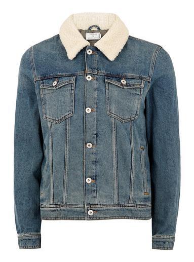 Mens Blue Borg Denim Jacket, Blue