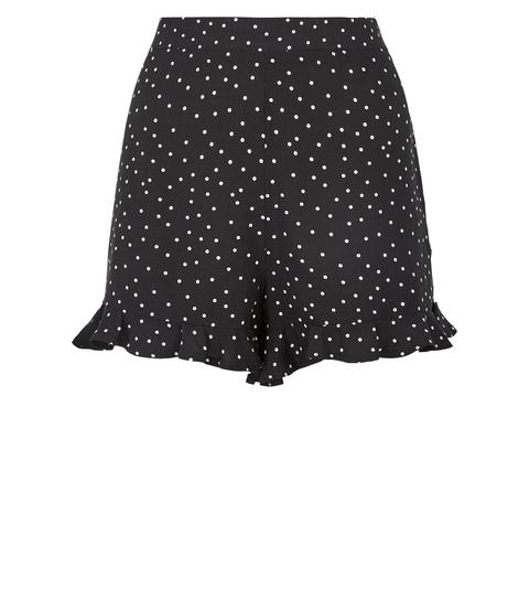 Black Spot Ruffle Trim Shorts New Look