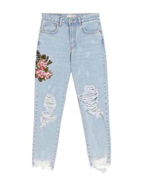 Jeans Mom Fit Parche Flor