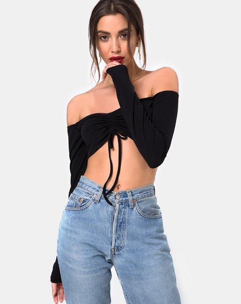 Zalea Off The Shoulder Crop In Black By Motel