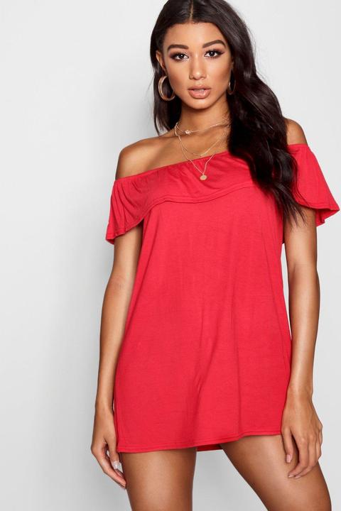 Vestido Con Vuelo De Punto Con Hombros Descubiertos