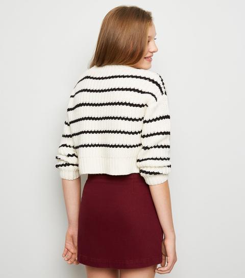 Girls Burgundy Denim Button Front Skirt New Look