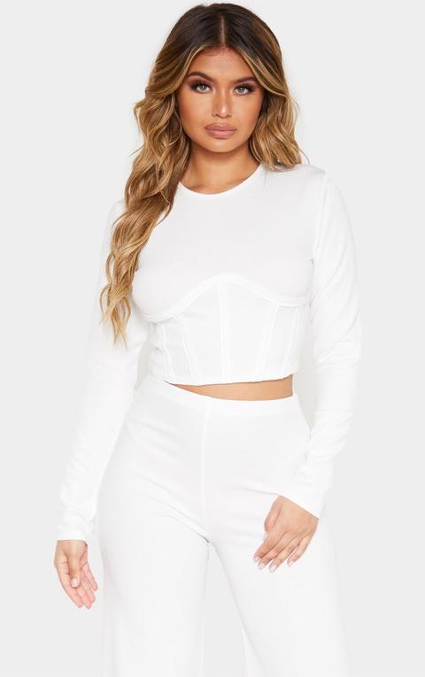 White Crepe Structured Underbust Crop Top