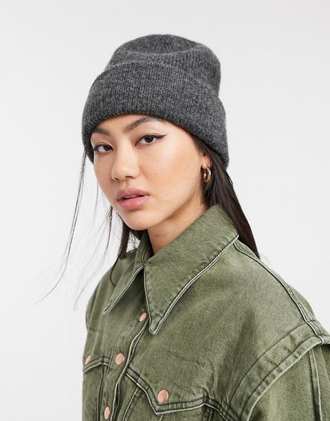 Monki Ribbed Beanie Hat In Grey