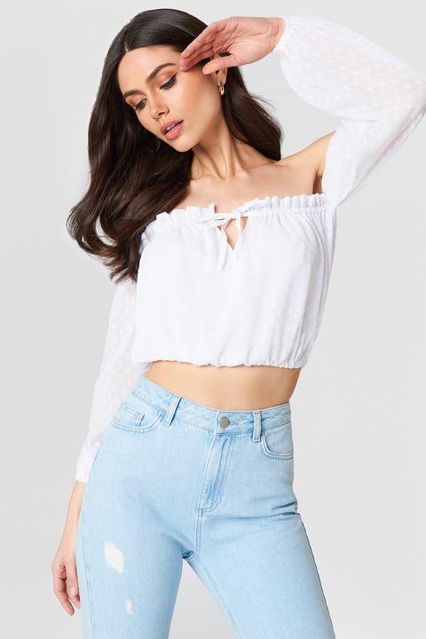 Swiss Dot Off Shoulder Top White