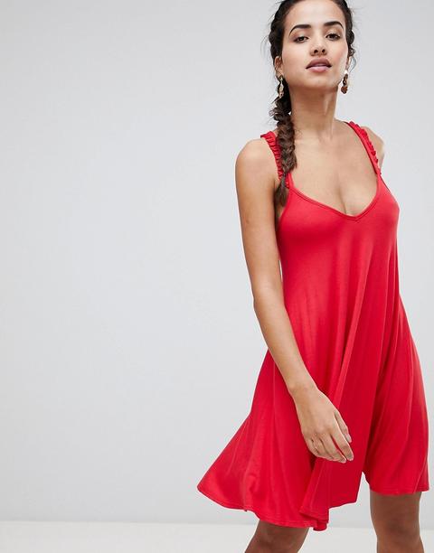 Boohoo - Vestito Con Incrocio Sulla Schiena E Spalline Con Volant - Rosso  from ASOS on 21 Buttons