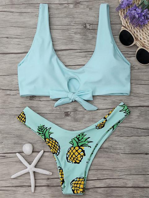 Pineapple Print Thong Bikini Set