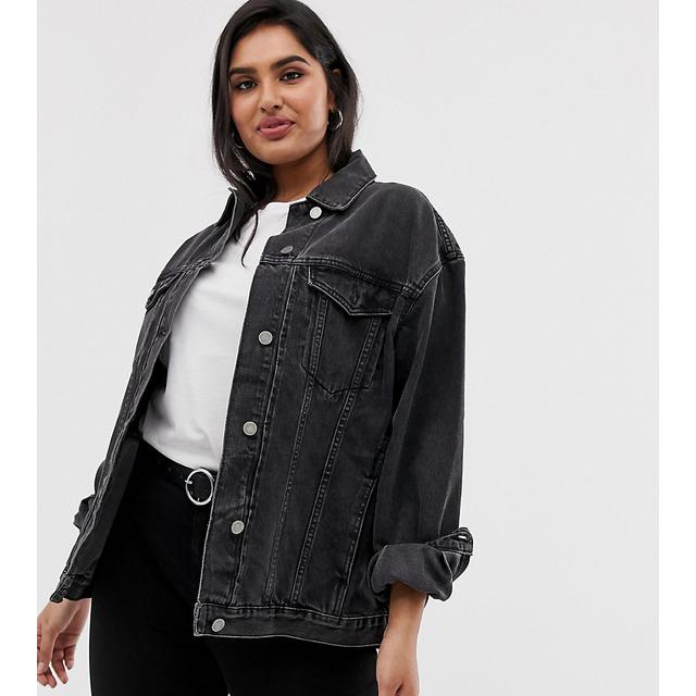 asos design denim girlfriend jacket in washed black