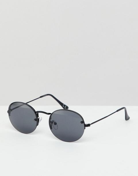 Asos Design - Runde Sonnenbrille In Schwarz Mit Aufgelegten Gläsern - Schwarz