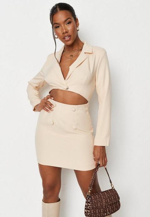 Cream Tailored Cut Out Blazer Dress, Cream