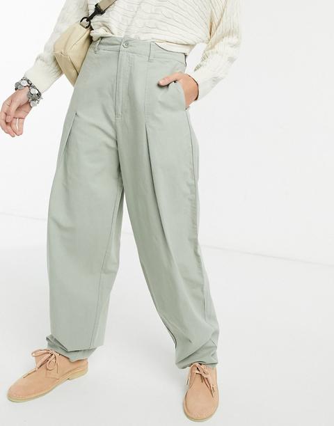 Asos Design Pleated Balloon Leg Trouser In Khaki-green