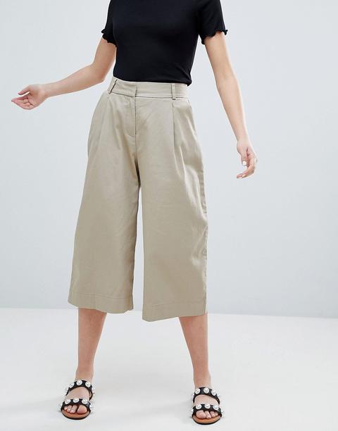 Monki - Pantaloni Cropped Beige Con Fondo Ampio - Beige