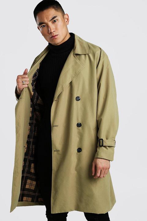 Mens Green Oversized Lined Trench Coat, Green