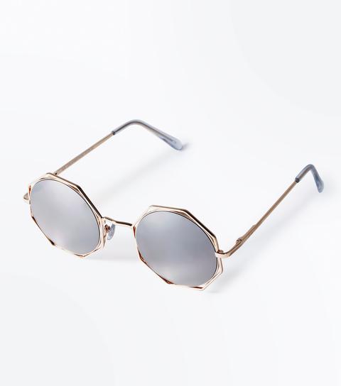 Rose Gold Octagon Mirror Lens Sunglasses New Look